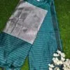 Khadi Cotton blue Saree – Silver Stripes with Zari Border full view