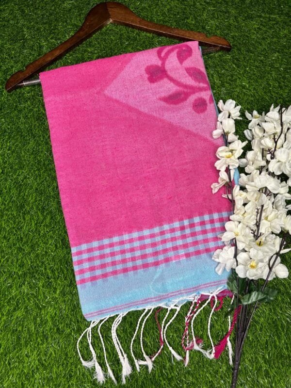 Image 2025-02-09 at 2.44.23 PM (22) Dual Shade Khadi Cotton Saree –Dhaga Print sky blue saree