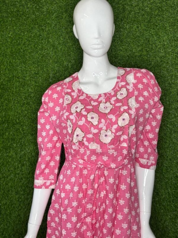 Image 2025-02-28 at 11.38.56 Cotton A-Line Kurti – Embroidered Beads & Mirror Work Front List showing neck