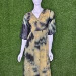 Tie-Dye Georgette A-Line Kurti – Embroidered Mirror Work Neck yellow colour full view