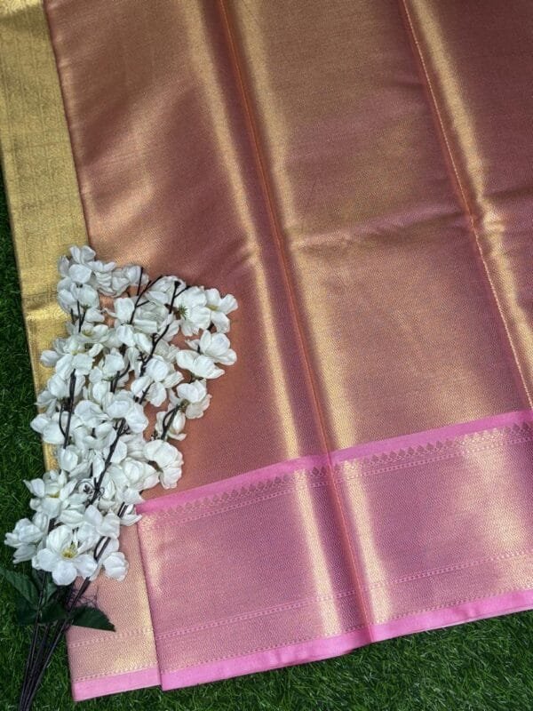 Rani Mukerji Mam -Inspired Banaras Tissue Saree with with Contrast Pink Zari Border,showing blouse