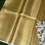 Keerthy Suresh Mam-Inspired Banaras Tissue Gold Saree with Zari Border, showing pallu