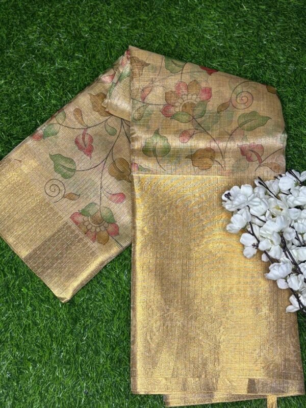 Gold Kota Saree with All-Over Digital Print & Big Border