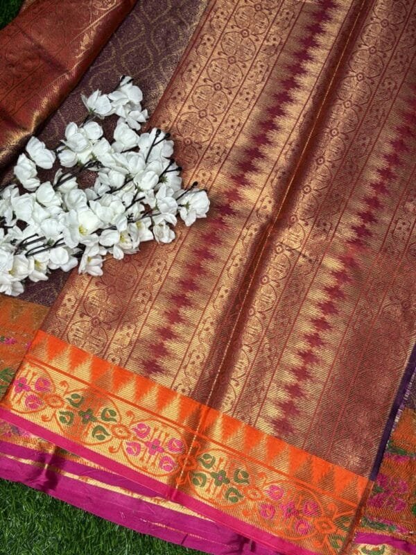 Katan Saree with Rich Contrast Border ,showing blouse
