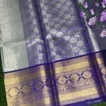 Banaras Silver Saree with Contrast Zari Border, showing pallu