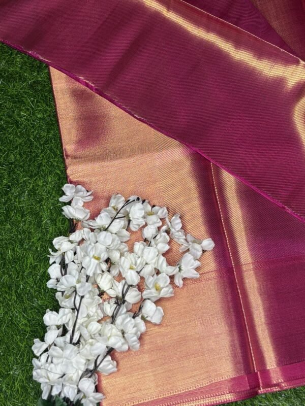 Jyothika Mam-Inspired Banarasi Tissue Saree dark pink showing blouse