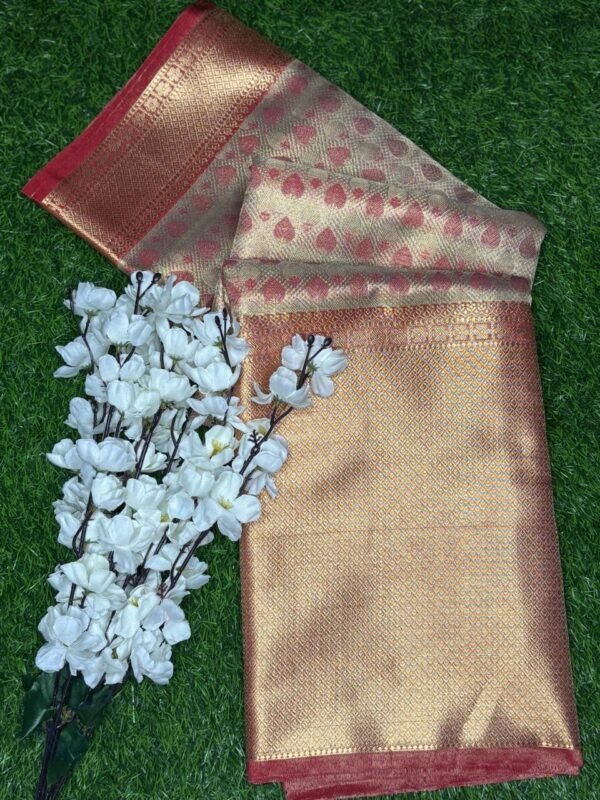 Image 2025-03-22 at 21.18.55 (7) Banaras Tissue Saree with Leaf Design & Contrast Big Zari Border