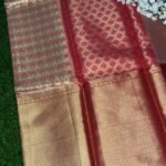 Banaras Tissue Saree with Leaf Design & Contrast Big Zari Border, showing pallu