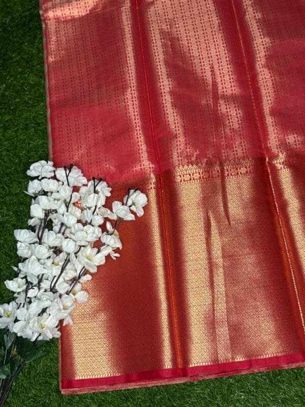 Image 2025-03-22 at 21.18.55 (9) Banaras Tissue Saree with Leaf Design & Contrast Big Zari Border,showing blouse