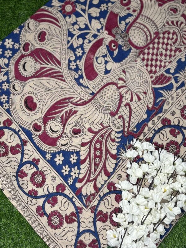 Image 2025-04-23 at 11.42.32 Kalamkari Cotton Saree with Organic Colours showing pallu