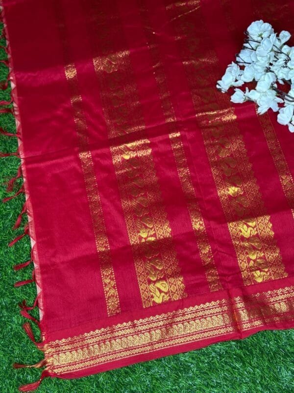 Kalyani Cotton mustard Saree – Kalamkari Design with Gadwal Border