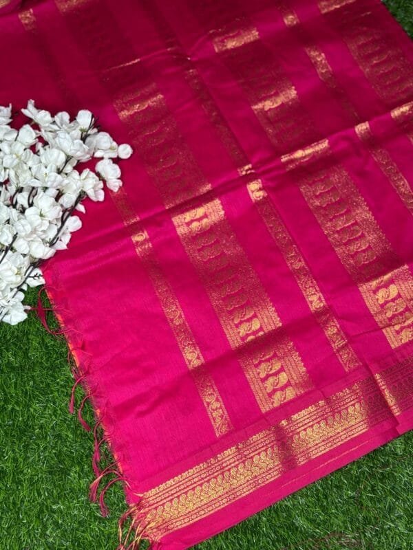 Image 2025-04-23 at 11.44.16 (1) Kalyani Cotton dark pink Saree – Kalamkari Design with Gadwal Border