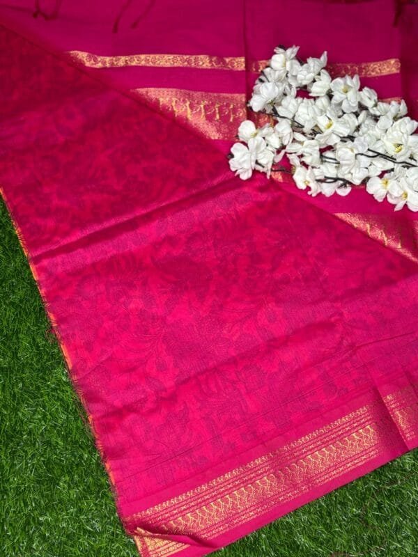 Image 2025-04-23 at 11.44.16 (2) Kalyani Cotton dark pink Saree – Kalamkari Design with Gadwal Border with blouse