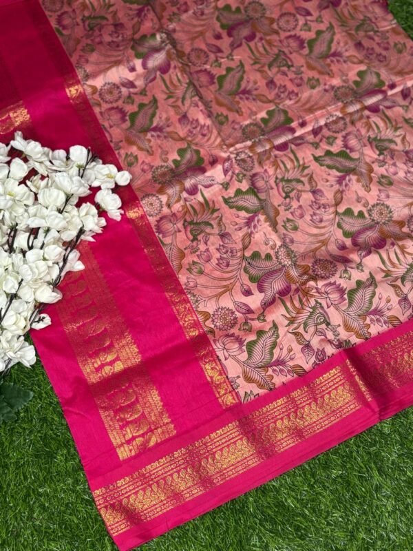 Image 2025-04-23 at 11.44.16 Kalyani Cotton dark pink Saree – Kalamkari Design with Gadwal Border