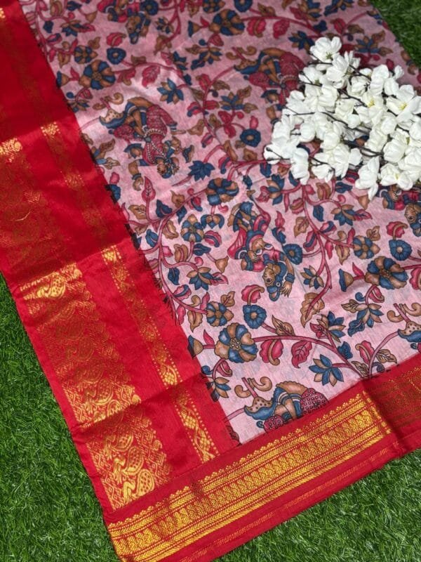 Image 2025-04-23 at 11.44.20 Kalyani Cotton pink Saree – Kalamkari Design with Gadwal Border
